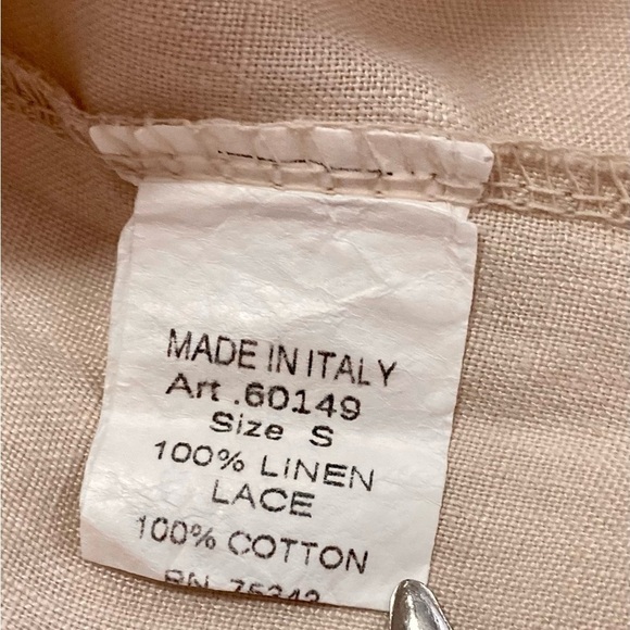 Tan Beige Linen Sleeveless Tunic Top Blouse Small Lace V-neck Breathable Summer - Picture 10 of 12